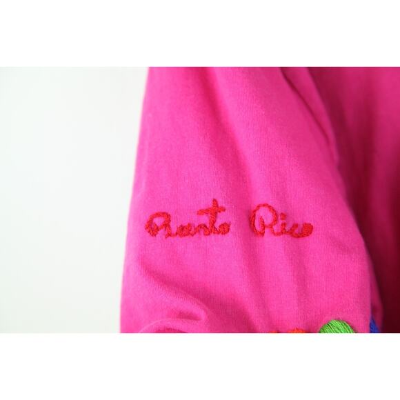 Vintage L XL T Shirt Embroidered Floral Hippy Boho Maximalist Cotton Beach Surf - Picture 5 of 7